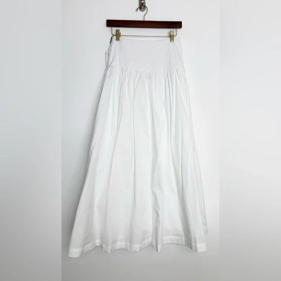 WEWOREWHAT Drop Waist Maxi Skirt White Cotton Poplin Smocked Back Size Small NWT - Picture 8 of 14